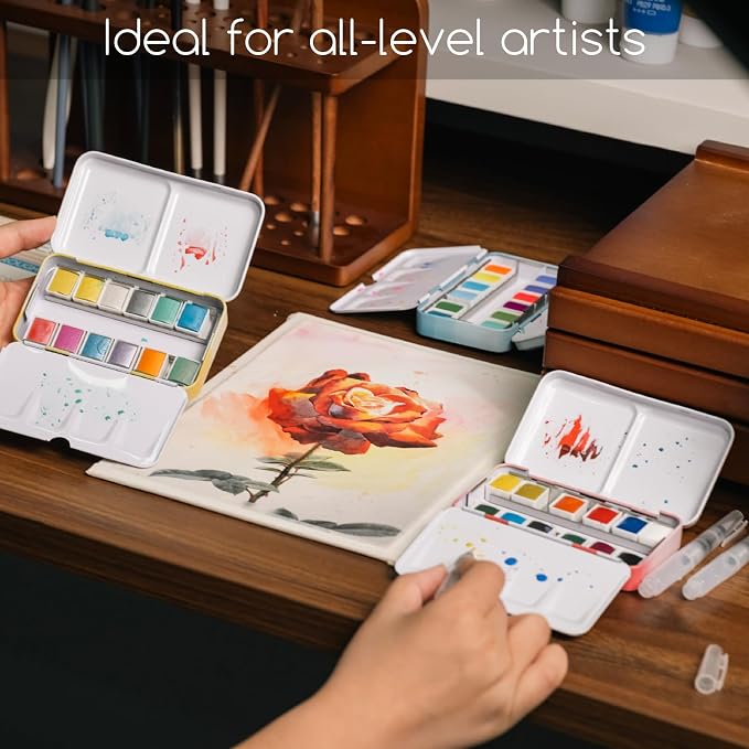 MEEDEN Metallic Watercolor Paint Set: 12 Colors Travel Watercolor Set