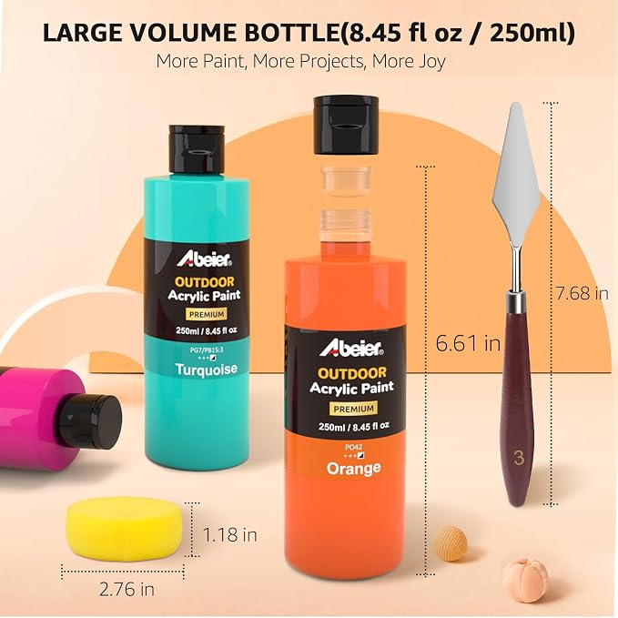 ABEIER Outdoor Acrylic Paint Set, 15 x 8.45 oz, Waterproof & UV Resistant