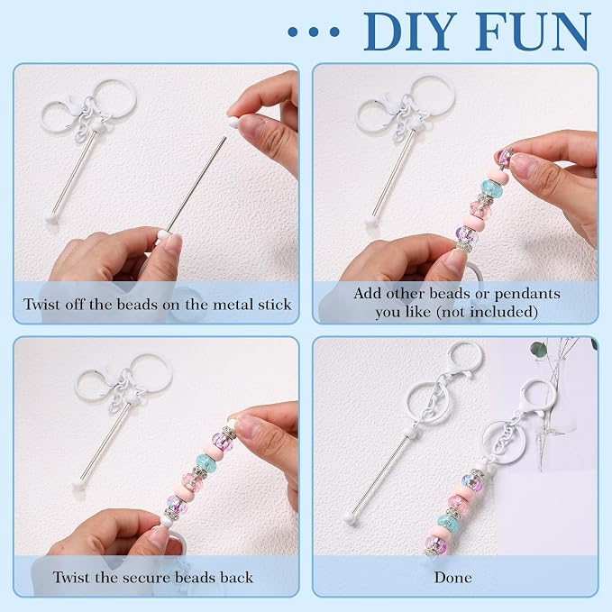 Huwena 6 Pcs Beadable Keychain Bars Metal Blanks DIY Crafts Jewelry Gift