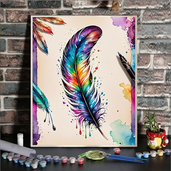 ldazao Paint By Numbers Kit for Adults Feather Adult Paint By Number Kits Canvas Painting Kit for Beginner Adults' Paint-By-Number Kits Oil Painting Kits for Gift Home Wall Decor 16x20 Inch