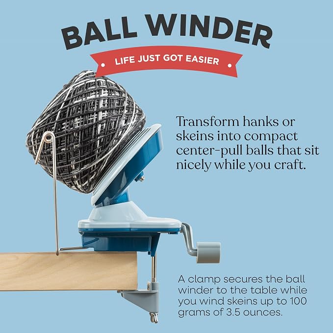 Knit Picks Yarn Ball Winder for Knitting and Crocheting (Blue) | Manual ball winder that winds up to 100g or 3.5 ounces of yarn into a cake