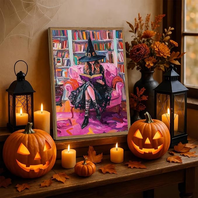 mrpwnle Paint by Numbers Kit for Adults Halloween Witch Paint by Numbers | Halloween Witch Book Paint By Number for Adults, DIY Easy Adult Paint By Number Kits for Home Wall Decor Gift 16x20 Inch