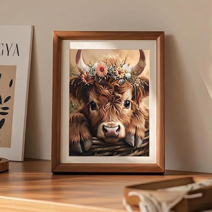 Mosaflare 5D Highland Cow Diamond Painting Kits for Adults 12x16 Inch