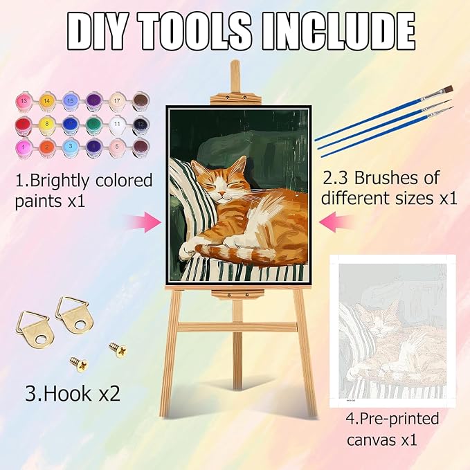 mrpwnle Paint by Numbers Kit for Adults Beginner, Cat Paint by Numbers Kits | Easy Funny Cat Adult Paint by Numbers, Canvas Paint by Numbers Kits for Adults, DIY Acrylic Paint Kit for Home Decor 16x20 in