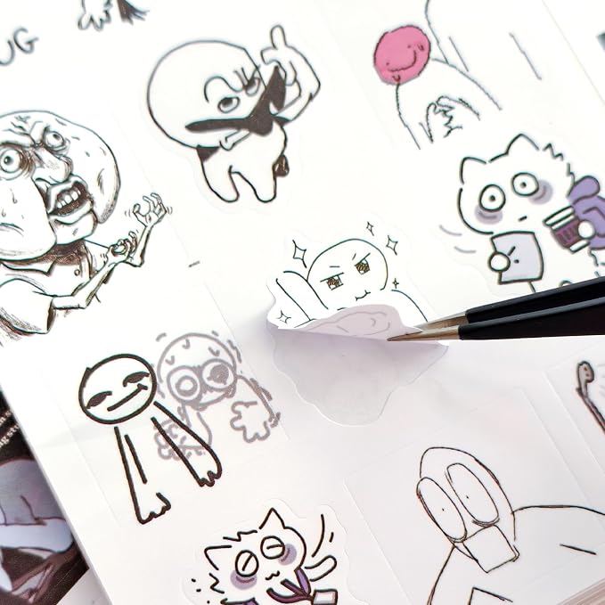 PRSTINCOL Meme Sticker Book, 36 Sheets 460+ Pcs, Black and White Funny Meme Stickers for Adults and Teens, Die Cut Vinyl Stickers for Journaling Scrapbooking DIY