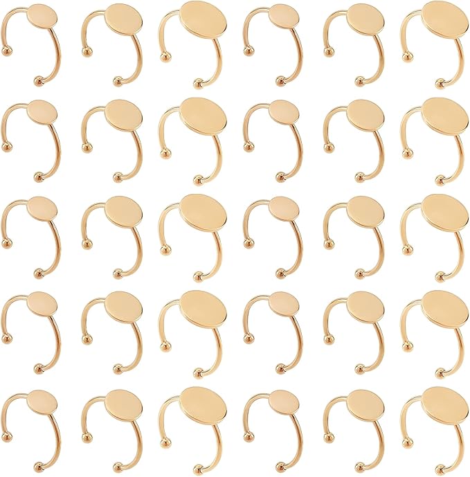 30 Pcs Blank Rings - MaehSab Stainless Steel Adjustable Pad Ring Base, Flat Blank Ring Base Tray for Jewelry Making DIY Crafts (Gold)