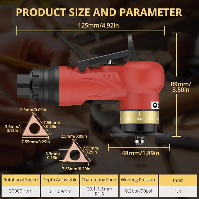 AMTOVL Pneumatic Chamfering Tool with 6 C-Angle & 6 R-Angle Blades