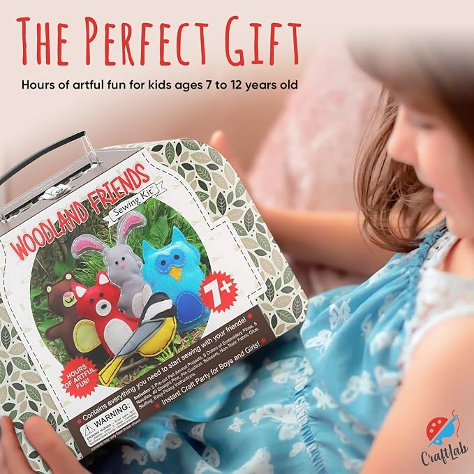 CraftLab Woodland Animals Kids Sewing Kit, Educational Beginner Arts & Crafts Gift for Boys and Girls Ages 7 to 13 DIY Learn to Sew Embroidery