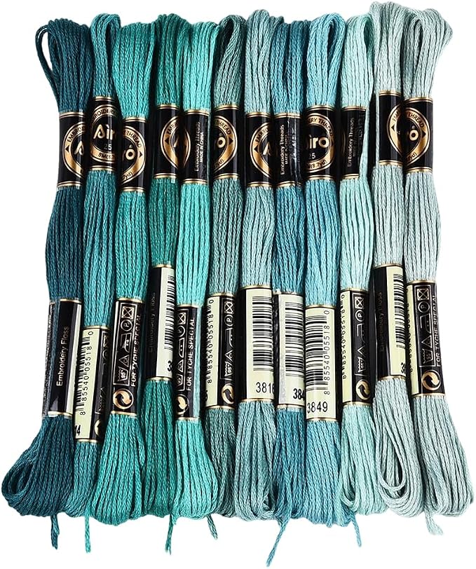 12 Skeins 6 Strands Green Embroidery Floss Thread for Jewelry
