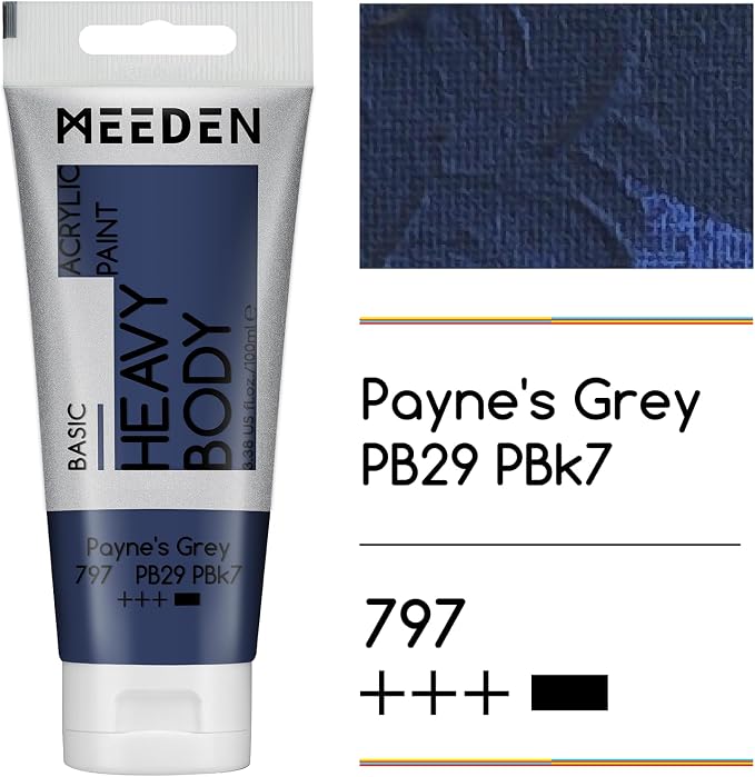 MEEDEN Acrylic Paint Payne's Gray: 100ml/3.38oz x 2 with Titanium White | Heavy Body Artist Acrylic Paint Set for Canvas, Wood & Craft, Non-toxic Creamy Art Paint with Titanium White for Mixing