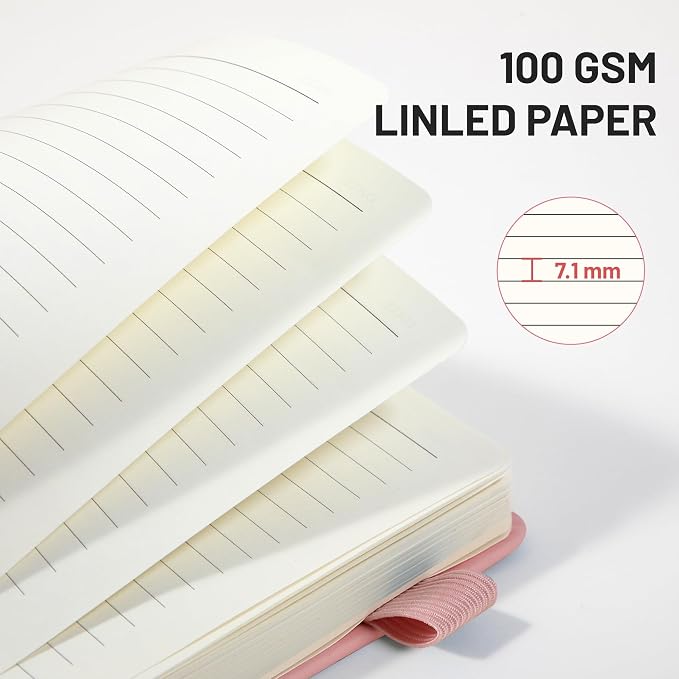 CAGIE Lined Journal Notebook, 320 Pages College Ruled Notebook, 100 Gsm Paper Thick Journal, B5 Hardcover Leather Journals for Writing Women, 7.6x10 In, Pink