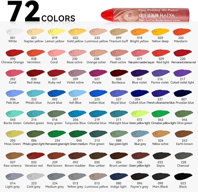 Paul Rubens Oil Pastels, 72 Colors Oil Pastels for Artists and Beginners