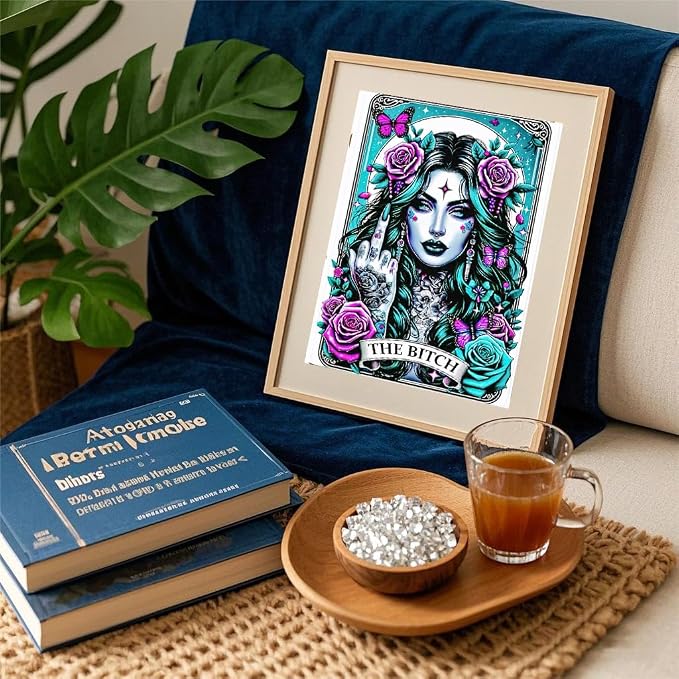 GQYCZZ Gothic Diamond Art Kits for Adults-THE Bitch Tarot Diamond Painting Kits for Adults Beginners, 5D DIY Full Drill Round Rhinestone Gem Art Crafts Paintings for Home Wall Decor 12"x16"