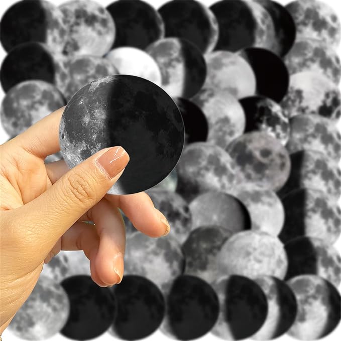 Moon Phase Stickers 50Pcs Lunar Phase Waterproof Vinyl Decals for Water Bottles Cup Computer Mobile Phone Skateboard Guitar Classroom Children and Adolescents(Colourful-F5)
