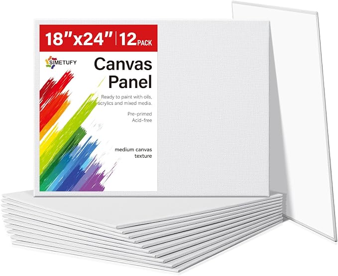 Simetufy 18x24inch 12Pcs Large Flat Canvas Boards Panels for Painting | Gesso Primed Acid-Free 100% Cotton Art Boards for Acrylics Oil Watercolor Tempera Paints
