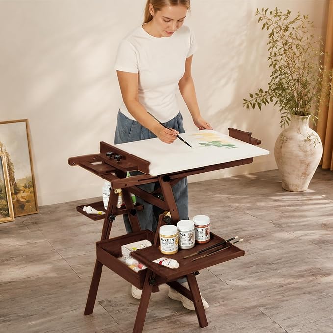 MEEDEN Painting Easel with Storage and Tray: H-Frame Beech Wood Art Easel | Easel Stand for Adults, Artists, Students, Beginners - Adjustable 50"-80" H, Holds Canvas Up to 47 Inches