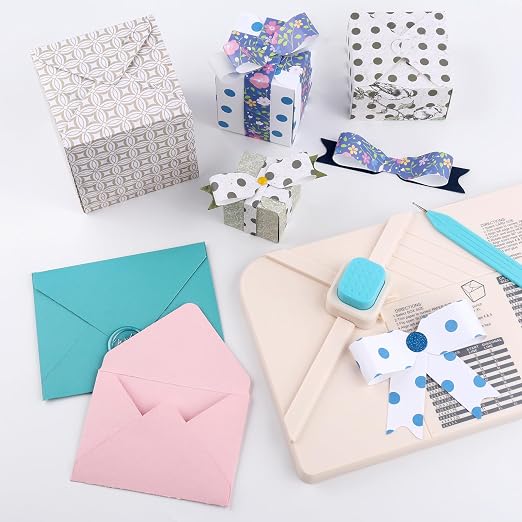 BAOFALI 3-in-1 Punch Board for Envelopes Gift Boxes Bows with Indentation Pen for Creating Custom Envelopes, Bows, and Gift Boxes Birthday Party of Different Sizes. Card Making and DIY Projects