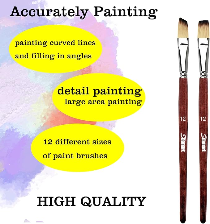 Sdanart Watercolor Brushes 12 PCS,6 Flat Paint Brushes 6 Angular Paintbrush | Watercolor Paint Brush for Watercolors,Acrylics,Oil,Gouache,Ink,Different Size Paintbrushes Perfect for Artists and Beginners