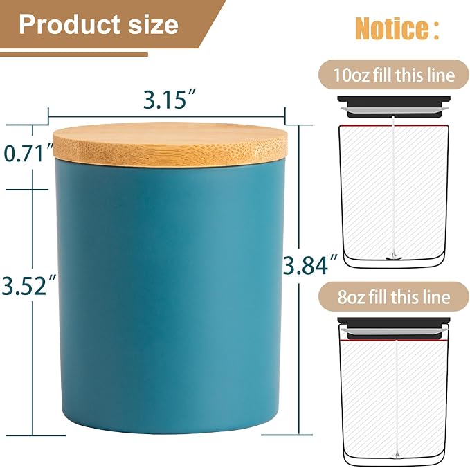CONNOO 12 Pack 10 OZ Navy Blue Glass Candle Jars | Airtight Bamboo Lids, Sticky Warning Labels, Empty Container Bulk, Dishwasher Safe