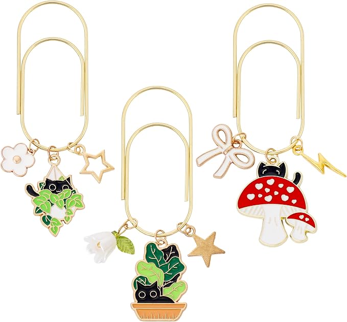 Cute Cat Paperclip Bookmark - 3 PCs Funny Plant Book Mark Gifts