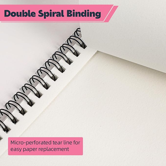 12 Pack Sketch Book 9 × 12 in, Top Spiral, 30 Sheets, Acid-Free Paper | 100gsm Paper, Hardcover with Rigid Backboard, Lay-Flat Top Spiral, for Sketching, Drawing, And Dry Media