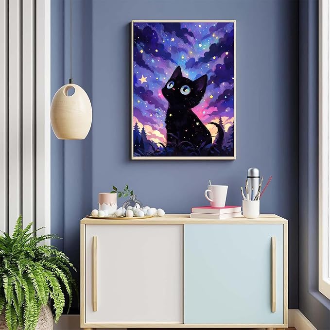 ijbnhd Cat Diamond Art Kits forAdults Starry Night, 12x16 inch