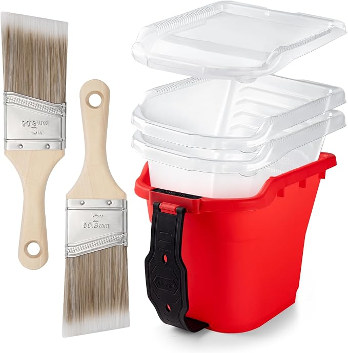 Mister Rui Paint Brushes Paint Cup with Hand Held Paint Bucket Liner & Lid | 2 Inch Paint Brush with Paint Pail Set, Paint Cup with Handle for Smooth Finish, Wall, Furniture, Trim