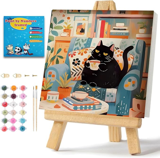 ICYANART Paint by Numbers for Adults Framed, Cat Number Painting 8x12In