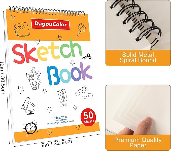 DagouColor Drawing Paper for Kids, 9"x12" Sketch Book - White, 1 Pack