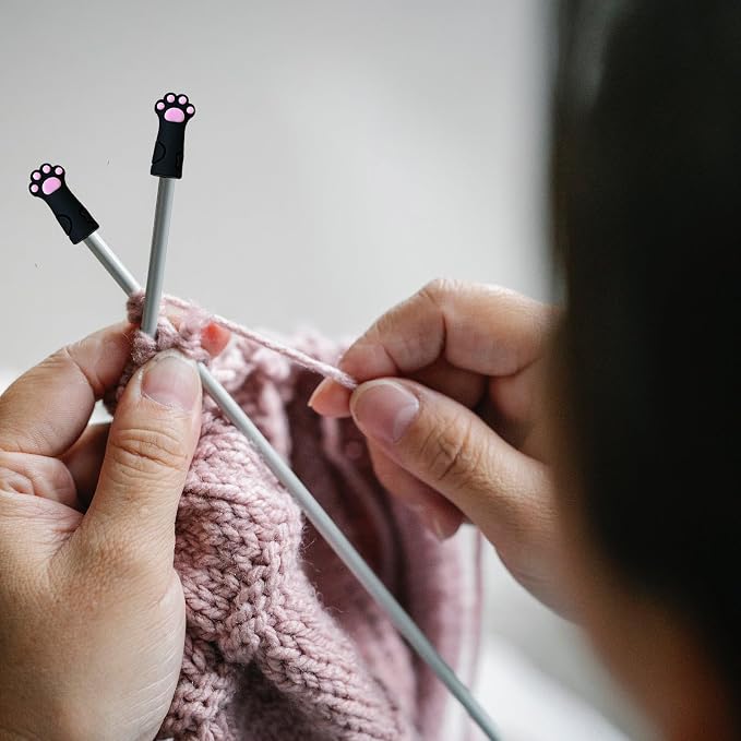 SPANSEE 6 PCS Stitch Stoppers for Small Knitting Needles, Knitting Accessories fit Sizes US 2.5-11 (3mm-8mm) Needles, Knitting Point Protectors, Knitting Needle Caps, Cat Paw Knitting Needle Stoppers