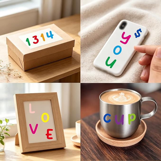 Vinyl Sticker Decals, 972 Alphabet Stickers 12 Sheets in 12 Colors, Waterproof Decals for Sign, Notebook, Classroom Decor, Door, Mailbox Numbers Labels DIY Crafts Art Making
