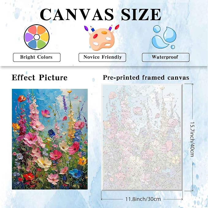 Ausanrl Wild Flowers Framed Paint by Numbers Wooden Easel 12x16inch | Flowers Paint by Numbers Kit for Adults,Flowers Paint by Numbers with Frame,Gifts and Home Wall Decor