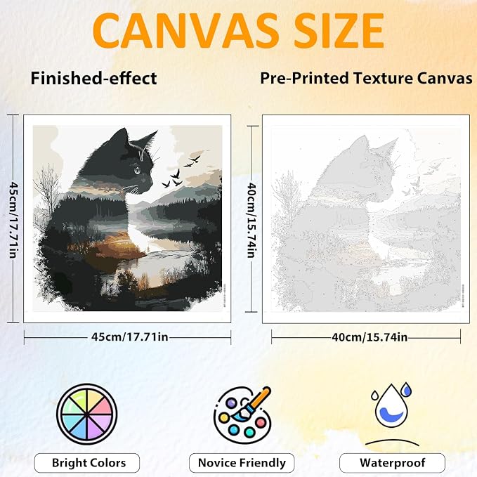 CRZMODE Cat Paint by Numbers Kit for Adults, Cat Paint by Numbers for Adults, Acrylic Painting Crafts for Home Decor Gift (16x16inch)