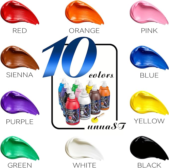 Outdoor Acrylic Paint Waterproof Set 10oz, 10 Color Outdoor Paint with Pump | Includes Pump, Richly Pigmented, 300ml, Waterproof Outdoor Acrylic Paint for Artists/Beginners on Rocks, Wood, Metal, Crafts
