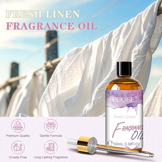 EUQEE Fresh Linen Fragrance Oil for Scented Dryer Balls, 3.38 Fl oz/ 100ml