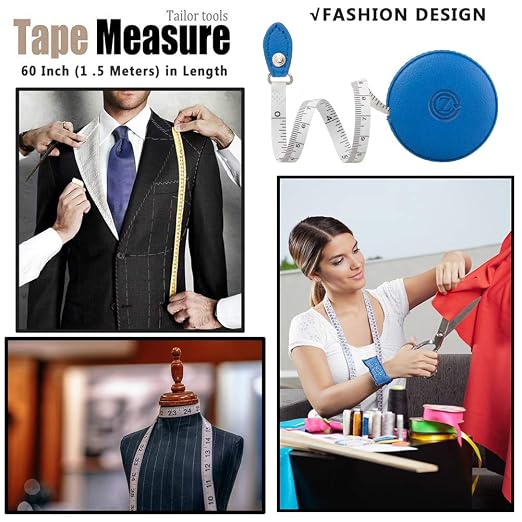Sewing Tape Measure, Medical Body Cloth Tailor Craft Dieting Measuring Tape, 60 Inch/1.5M Dual Sided Retractable Ruler with Push Button Round(1 Pack, Blue)