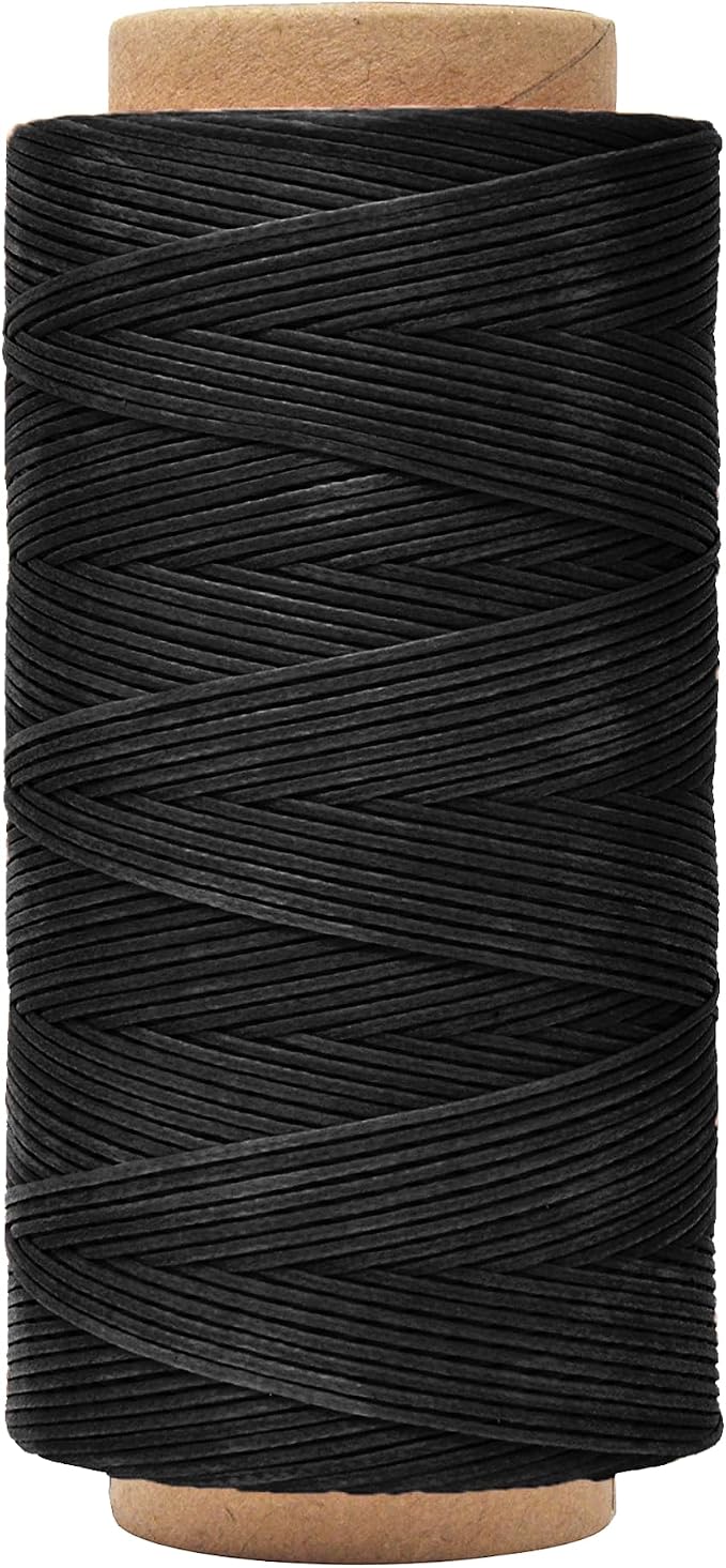 Mandala Crafts 210D 1mm Black Flat Waxed Thread for Leather Sewing