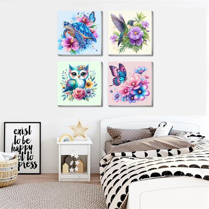 Canrichshop 4 Pack Framed Paint by Numbers Kit for Adults Beginner & Ages Over 12,Animals Paint by Number Kits, DIY Number Painting for Adults Flowers for Decor Present 8X 8 inch