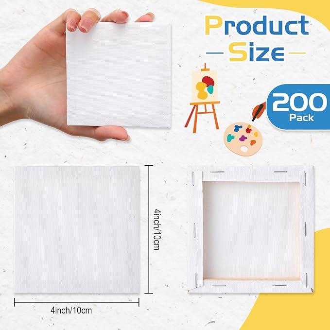 Maitys 100 Pcs 4x4 Inch Mini Canvas Boards for Painting 0.3in Thickness Small Stretched Canvas Bulk Blank Boards Art Panels for Kids Birthday School Project Home Decor Oil Acrylic Watercolor