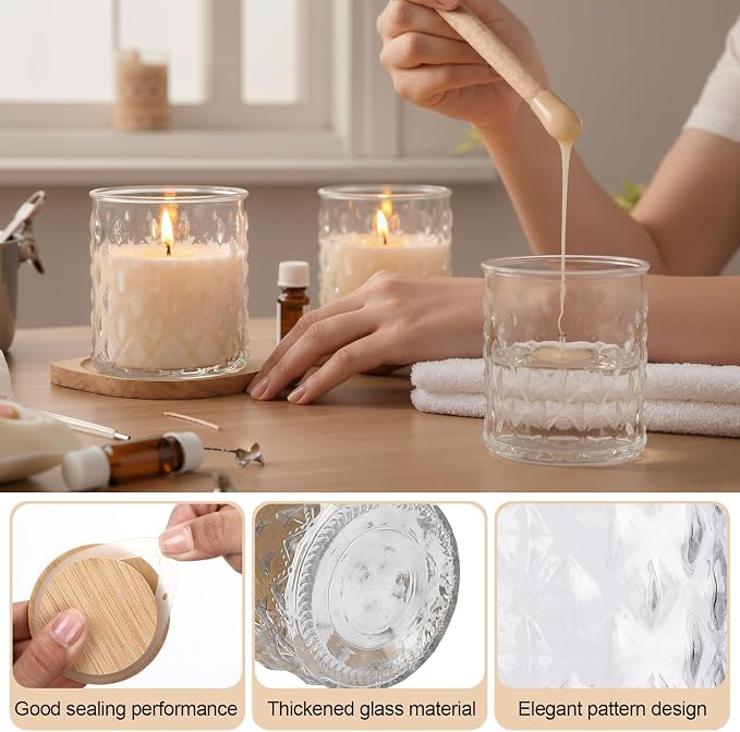 20 Pack Clear Candle Jars for Making Candles 7 oz Empty Glass Candle Holders with Bamboo Lids Cylindrical Container Jars Bulk for DIY, Table Centerpiece, Wedding Party Home Decoration