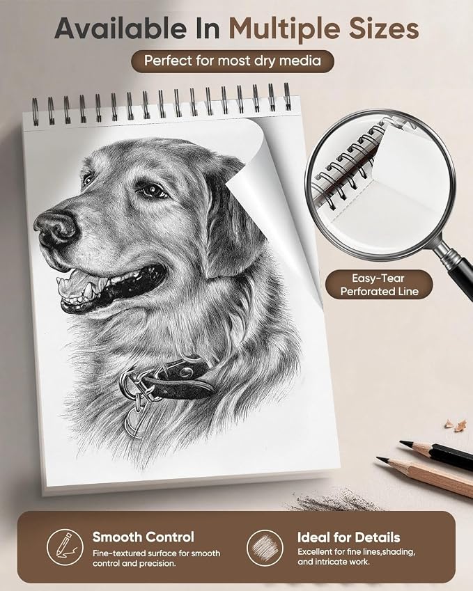 Soucolor Sketchbook 8.5x11,100 Sheets Thick Acid-Free Drawing Paper | 68lb/100gsm Lay Flat Sketch Pad Art Notebook for Adults Artists Teachers Students Classroom