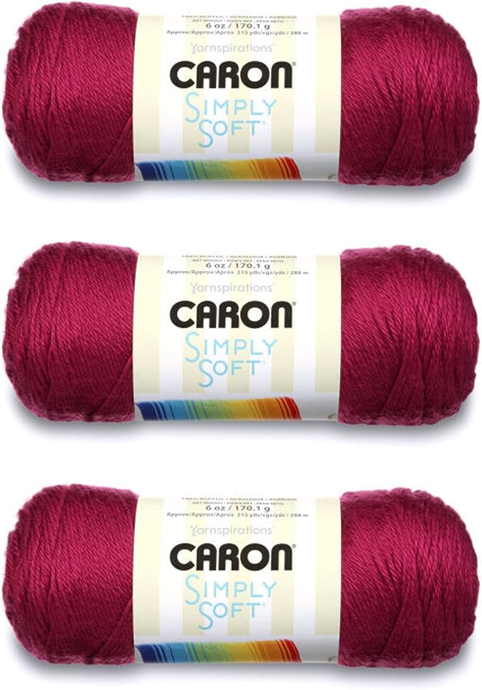 Caron Simply Soft Yarn for Crocheting & Knitting, Fuchsia, 3-Pack | #4 Worsted Medium, Soft 100% Acrylic Yarn for Crochet, Knitting, Blankets and Crafts, 315 Yards, 170.1g/6oz per skein