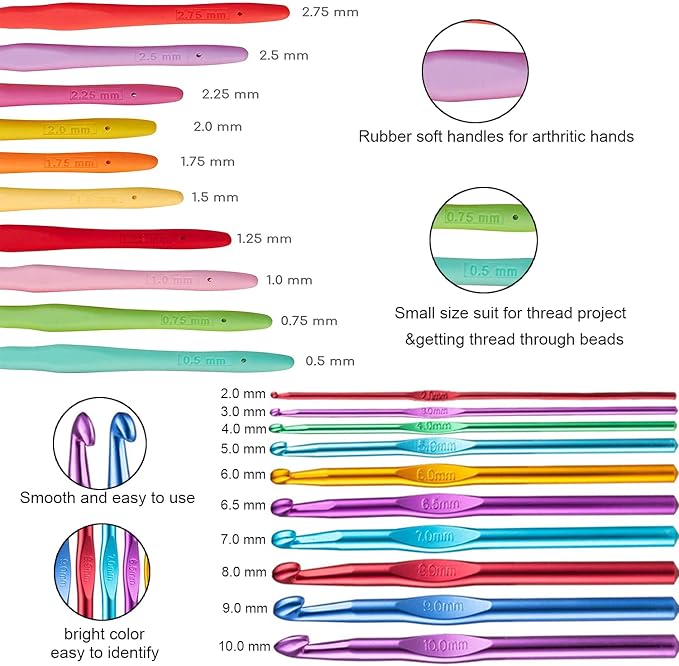 100pcs Crochet Hooks Set in Case Ergonomic Soft Grip Handles Weave Yarn Knitting Needles Kit and Crochet Needle Accessories Crochet Kit Complete Crochet Set for Beginners and Experiecced Crochet Lover