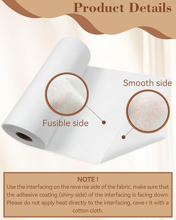 FIVEIZERO Light Weight Non-Woven Fusible Interfacing for Sewing-12in×30yd