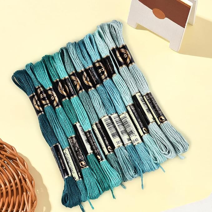 12 Skeins 6 Strands Green Embroidery Floss Thread for Jewelry