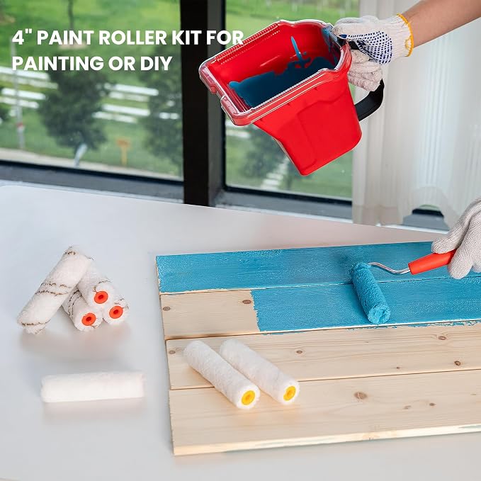 Mister Rui Paint Roller 4 Inch, 14 Pack Small Paint Brush and Roller Kit