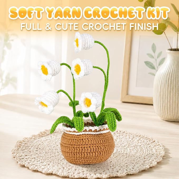 Crochet Kit for Beginners, Crochet Plant Kit,Knitting Kit (Bell Orchid)