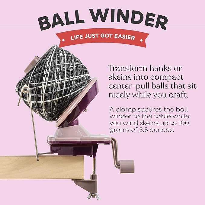 Knit Picks Yarn Ball Winder for Knitting and Crocheting (Purple) | Manual ball winder that winds up to 100g or 3.5 ounces of yarn into a cake
