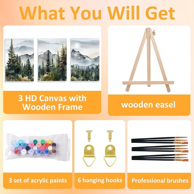 Mandun Landscape Paint by Numbers Kit for Adults, 3 Pack, 7.8x11.8 inch | DIY Painting Kits Crafts for Adults, Relieve Stress, Frame Canvas, Wooden Easel, Gift Box, Home Wall Decor