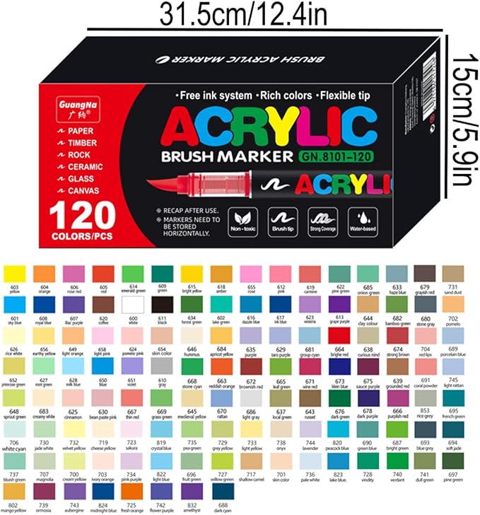 Acrylic Paint Markers, 120 Colors Acrylic Markers Set, Paint Pens